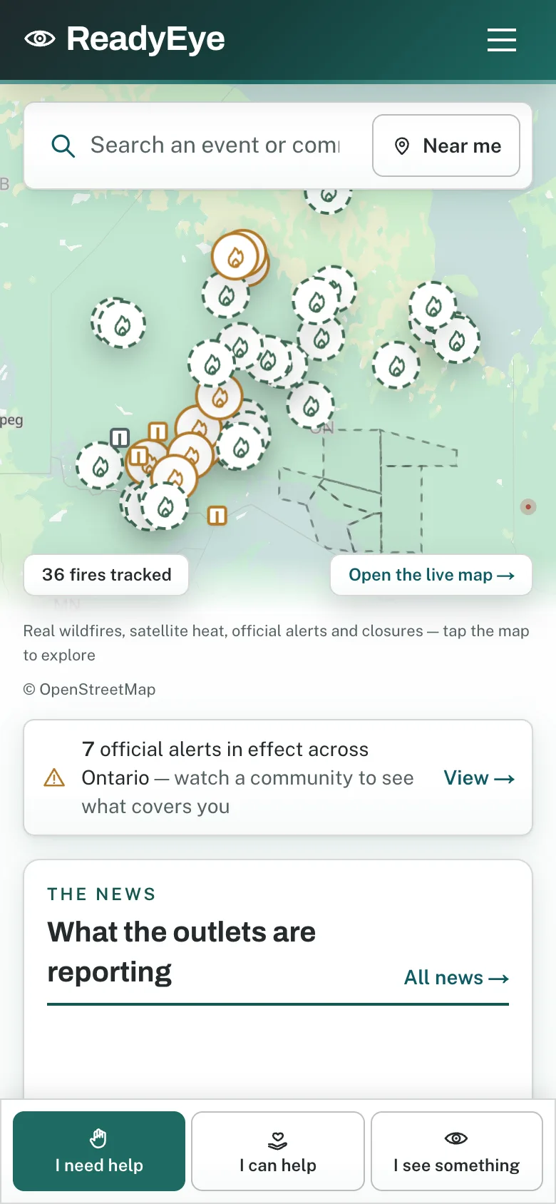 Home: the map, the alerts, the news, the three doors