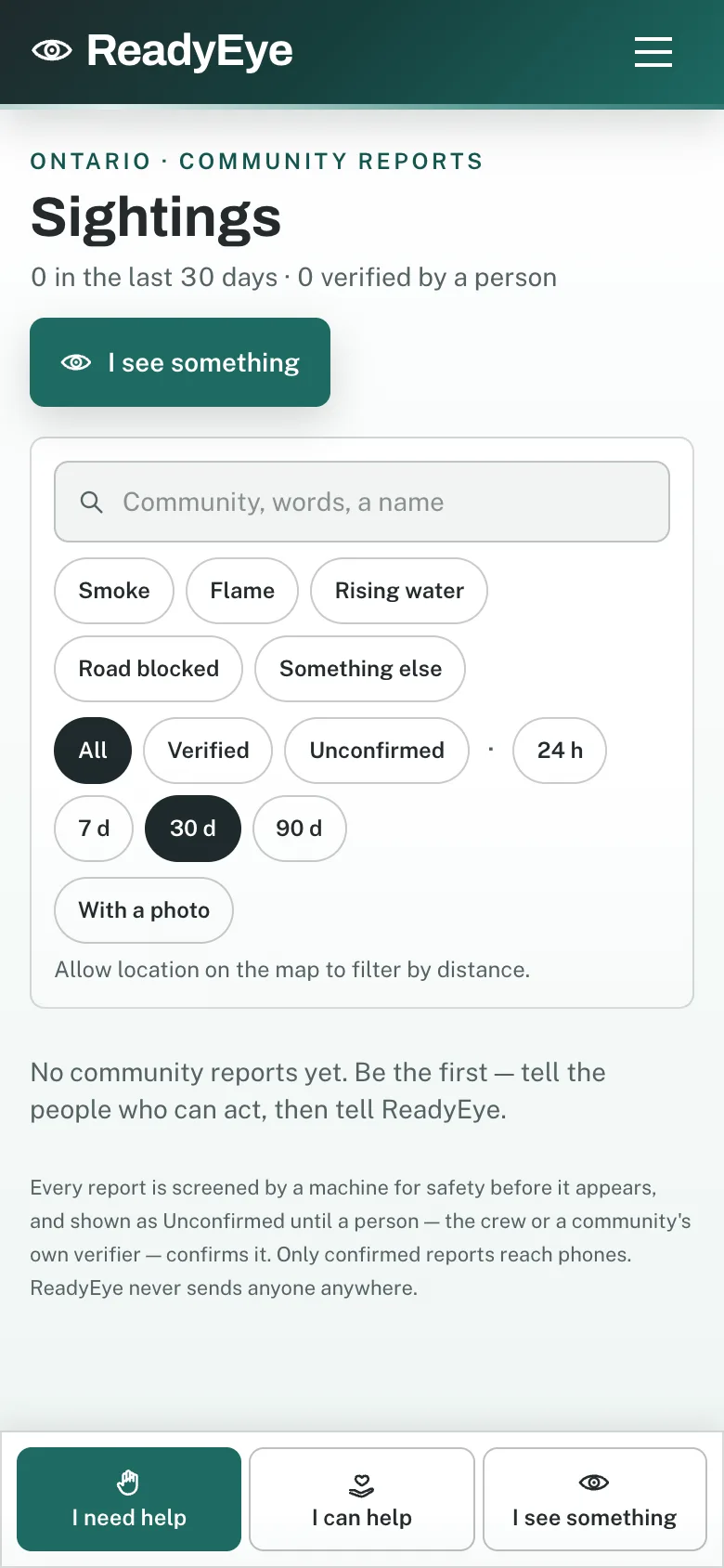 Sightings: what people nearby are seeing, verified by a person